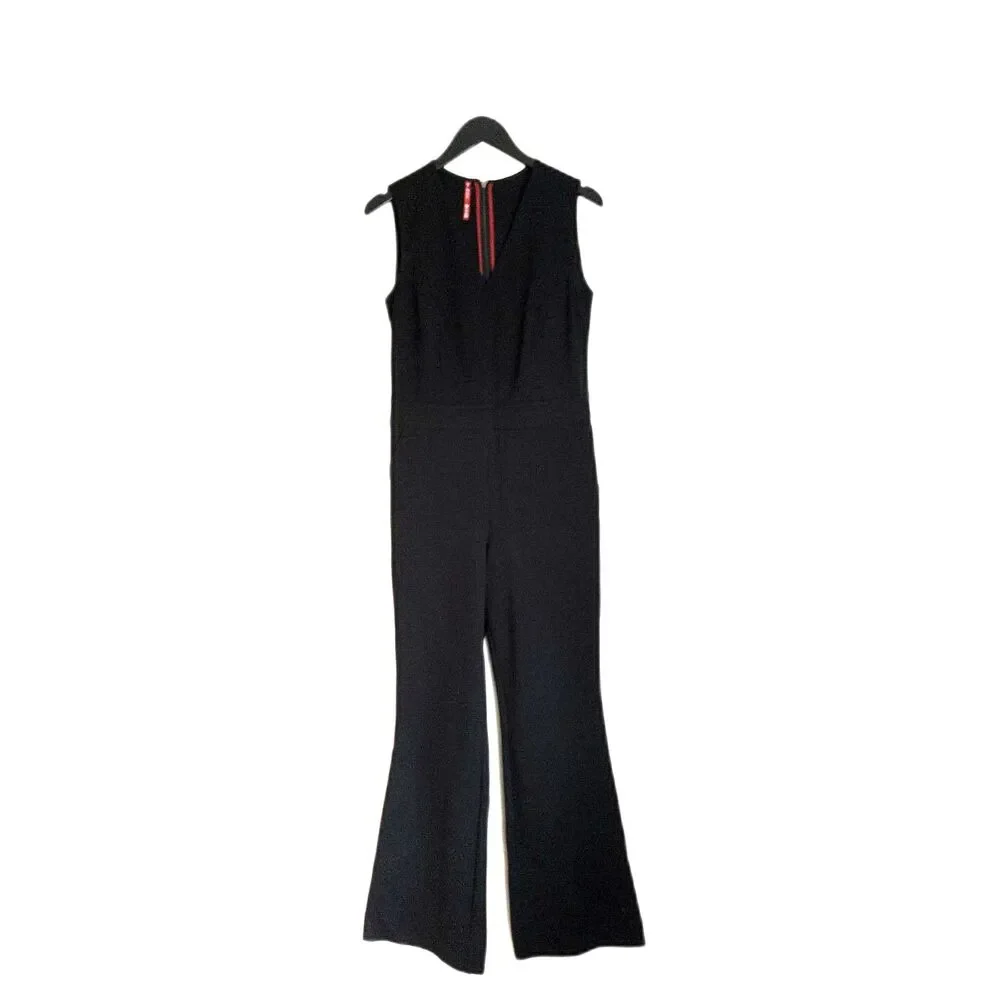 Spanx The Perfect Sleeveless Jumpsuit Black Wide Leg Flair Tall Medium - Picture 2 of 10